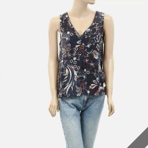 Odd Molly Anthropologie Floral Printed Tunic Tank Top Navy High Low S-1